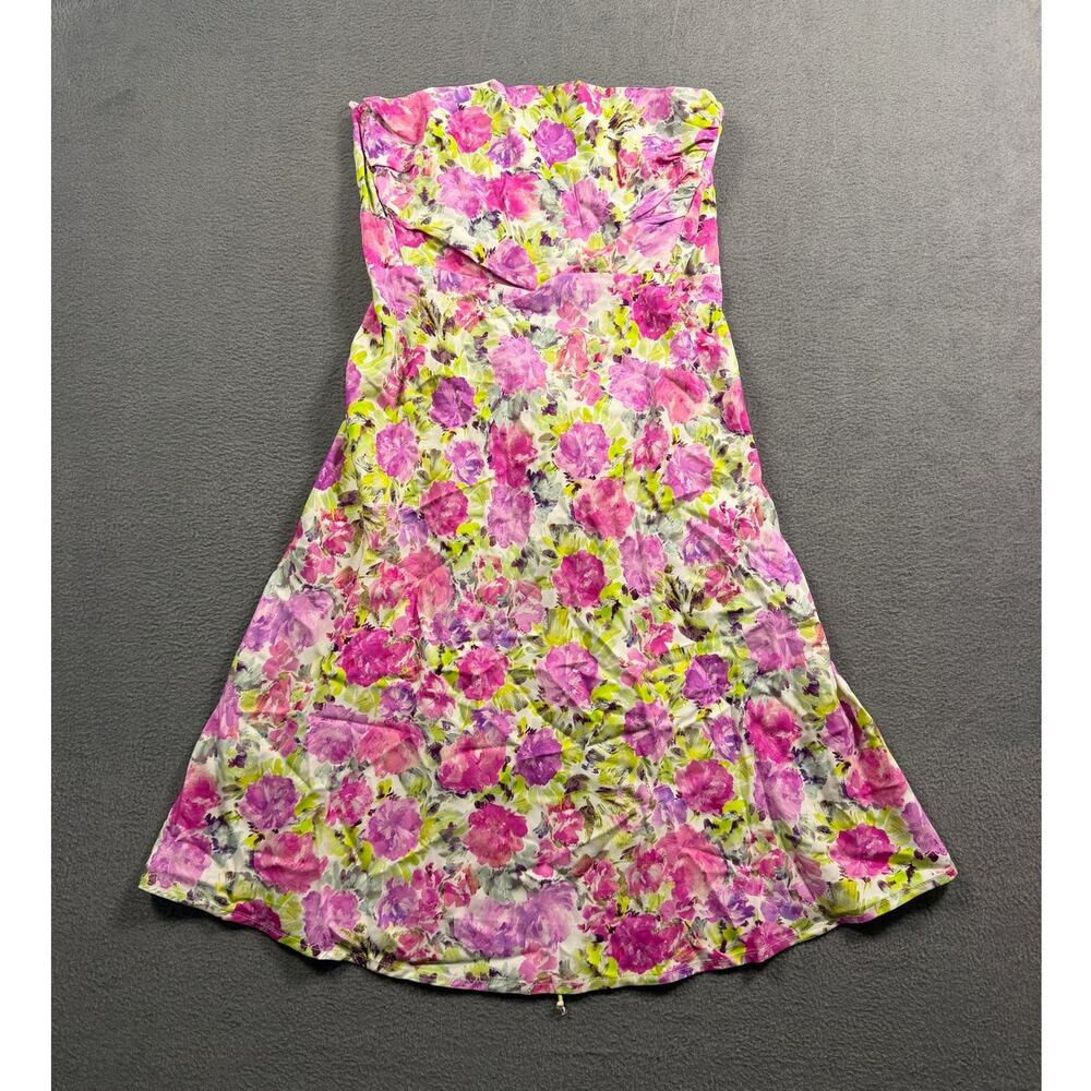 For Love & Lemons Paulina Mini Dress Strapless Floral Watercolor Purple Pink M